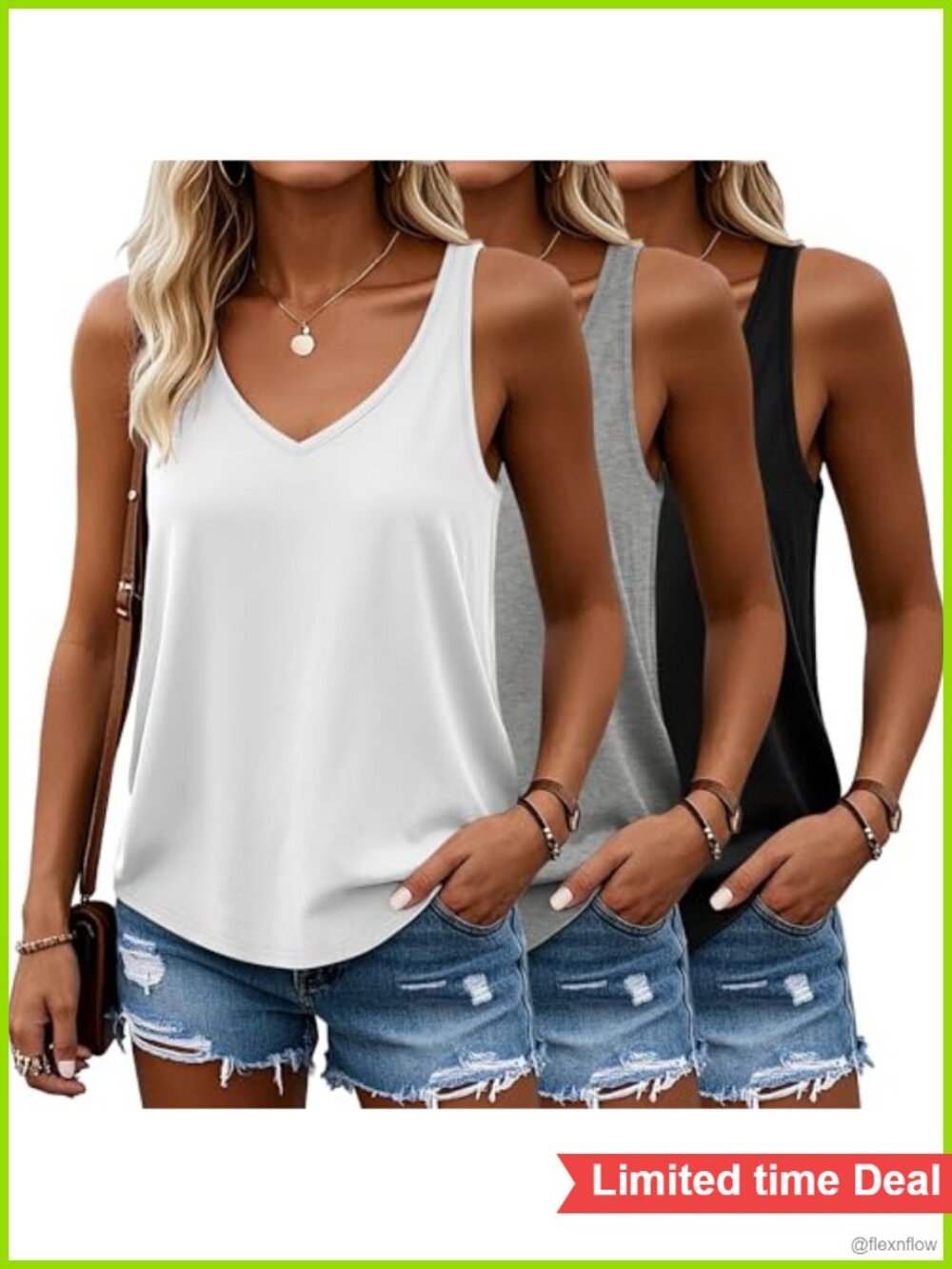 Women's Racerback Tank Tops 3 Pack V-Neck Sleeveless Cotton Blend Activewear